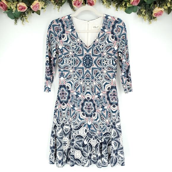 ELIZA J Medallion Print V-neck Mini Dress Size Petite 0 - Picture 1 of 12